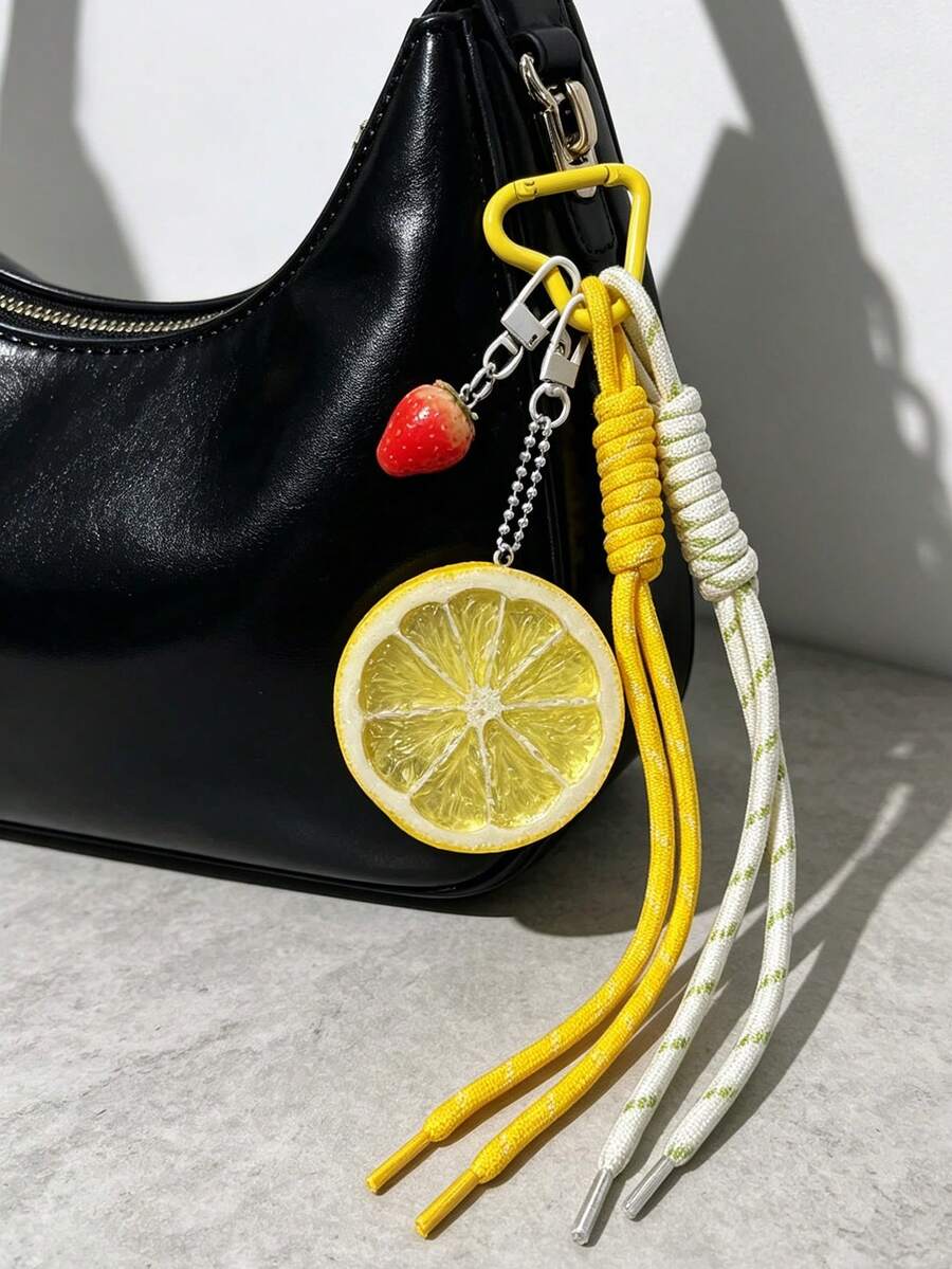 Fashionable Versatile Strawberry Lemon Pendant, Resin Lemon Slice Personalized Design, Realistic Fruit Lemon Slice Orange Slice Keychain Bag Charm Creative Fruit, Fashionable Versatile Bag Charm, Color-Block Bag Charm, Cute Lightweight Keychain, Suitable For Shopping, Dating, Daily Commute And Work, Holiday Birthday, Teacher's Day Perfect Gift