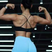 女款運動內衣 細肩帶露背瑜伽健身內衣 可拆式胸墊 健身運動上衣 黑色 - 黑色 - 查看 8