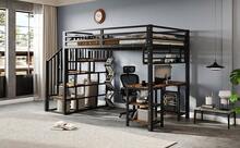 Bed Frame With Metal And Shelves, 120x200cm - 黑胡桃木 - 查看 10
