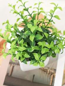 4pcs Set Artificial Plants With Pots, Small Artificial Plants For Indoor Home Decor, Suitable For Windowsill, Bathroom, Wall, Office Desk, Kitchen, Farmhouse Style Decoration, Valentine's Day Party Decor - Green - View 9