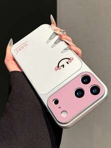 1pc Blush Pink Heart Smile LUCKY English Lychee Texture Phone Case Electroplated Matte Silver Edge Full Coverage 2mm Shockproof Creative Precision Cut-Out Raised Large Window Instant 17 Lens Soft Shell Daily Suitable For IPhone17/17Pro/17PROMAX/16/16Pro/16PLUS/16PROMAX/15/11/12/13/14/15Pro/14Pro/13Pro/15PROMAX/14PROMAX/13PROMAX - Multicolor - View 5