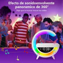 ZNEMAZ Lámpara de escritorio LED con forma de G, cargador inalámbrico, altavoz Bluetooth y despertador: un dispositivo 3 en 1 ideal para oficinas y dormitorios. - Ver 5