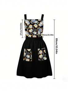 Women's Floral Print Apron Dress, Vintage Garden Style Kitchen Apron, Cute Sleeveless Ruffle Pocket Smock Dress, Suitable For Home And Gardening - Multicolor - View 8