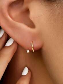 1 Pair Zirconia Earrings - 14K Gold Plated Hypoallergenic Material - Minimalist Elegant Women's Earrings - Suitable For Daily Wear And As Jewelry Gift - Multicolor - View 3