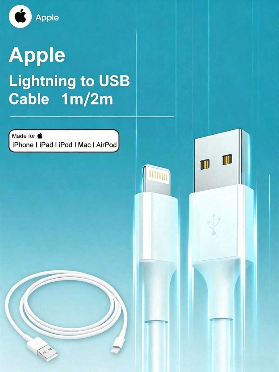 Apple USB To Lightning Cable 1m/2m Fast Charging Cable Compatible With IPhone IPad AirPods Mac Original Apple Cable - White - View 1
