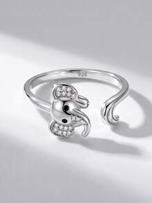1pc Fashion 925 Sterling Silver Elephant Open Ring With Diamond, Women's Style, Suitable For Daily Wear And Party Accessories, High Quality Ring - Style 2 - View 3