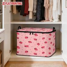 1pc Large Foldable Zipper Storage Box, Pink Strawberry Pattern Storage Box, High-End Style Element Print, Perfect For Travel, Bedding, And Wardrobe Organization Solution - View 6