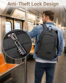 Laptop Backpack 15.6 Inch Large Travel Rucksack USB Charging Port Anti Theft Lock Water Resistant Computer Backpack For Men Women School Office - Dark Grey - View 4