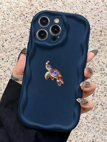 1件奶油色多巴胺波浪荷葉邊軟TPU紋理創意Ins風波浪邊海軍藍龜甲紋手機殼，適用Galaxy S21 S22 S23 S24 S25 S26/Honor及其他機型 - 黑色 - 查看 2