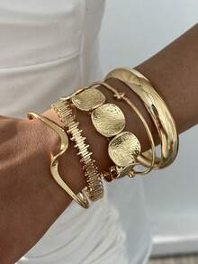 Random 13pcs/9pcs/4pcs/1pc Vintage Elegant Exaggerated Bohemian Style Women's Metal Iron Plate Bracelets, Suitable For Daily Casual, Party And Summer Vacation Travel Wear, Gift - Gold - View 8
