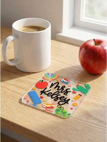 Posavasos cuadrados de acrílico personalizables, impresos con patrones de papelería escolar, adecuados para escritorios de oficina y hogar, ideales para el Día del Maestro, la temporada de regreso a clases, el cumpleaños del maestro y para expresar gratitud - Multicolor - Ver 5