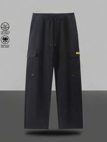 Pantalones largos casuales de moda minimalista de pierna recta para deportes al aire libre de otoño para hombres, fitness diario, color negro - Negro - Ver 4