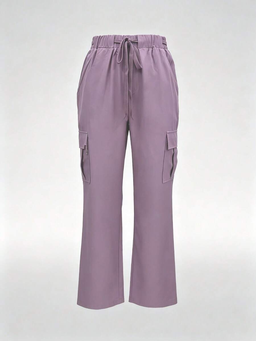 Solid Color Multi-Pocket Pants, Women's Fashionable Commuting Work Pants For Beauty Salons, Pet Shops, Casual Outings, Spring & Summer - Lilac Purple - View 1