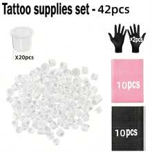 32/62/137pcs Tattoo Supplies Set, Disposable Tattoo Table Mats (Black/Pink/Blue), Ink Color Cups, Tattoo Gloves, 3-Layer Waterproof Art Table Mats, Multiple Specifications Combination, Suitable For Nail Art, Tattooing, Tattoo Machine Accessories - Multicolor - View 23