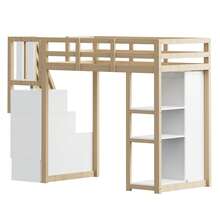 High Bed Frame 90 X 200 Cm With Storage, Shelves And Secure Ladder - Natural - 查看 10