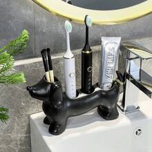 可愛極簡臘腸狗造型浴室牙刷架，多格浴室檯面收納架，多功能洗臉盆收納整理架，適用於電動牙刷、牙膏、化妝刷、刮鬍刀及各種浴室日常盥洗用品 - 彩色 - 查看 9