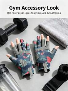 Breathable Sunproof Half Finger Fishing Gloves Anti-Scratch Skid Resistant Hand Gloves Outdoor Cycling Driving Fishing Accessories - Green Camouflage - View 2