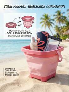 Portable Beach Bucket Trash Can Extra Large Size For Home Living Room Bedroom Office Paper Basket Back To School Season Essential Plastic Storage Bucket Travel Essential - Multicolor - View 1