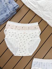 5pcs/Set Korean Style Lace Pastoral Floral Macaron Color Sweet Cotton Women's Triangle Panties - Multicolor - View 6