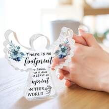 1pc 9.6*9cm 2D Flat Irregular Angel Shaped Clear Acrylic Tabletop Ornament, Watercolor Blue Floral Baby Footprint Quote Print Miscarriage Sympathy Keepsake Gift, Infant Loss Memorial Funeral Home Desktop Decor - View 6