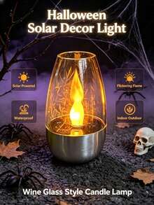 GYJAETM Solar Powered Halloween Candle Light, IP65 Waterproof Flickering Flame LED Wine Glass Lamp, Automatic On/Off Stainless Steel Decorative Light, Suitable For Yard, Garden, Dining Table And Haunted House Halloween Party Decoration - Candle Style - View 3