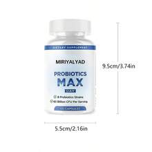 Miriyalyad Probiotics Max Day Dietary Supplement Capsules, 8 Probiotic Strains Alongside 60 Billion CFU Per Portion, 60 Capsules In Sealed Bottle For Adults' Daily Supplementary Nutritional Intake - 3件 - 查看 6
