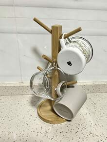 1PC Vintage Bamboo Hanging Cup Rack, European Style Desktop Cup Holder Drainage Rack, Living Room Kitchen Office Multi-Purpose Mug Storage Rack, Light Luxury Nordic Style Natural Wood Solid Wood Cup Rack, Rounded Edge No Burrs Anti-Scratch Hand Hanging Drainage Storage Rack, Living Room Side Cabinet Organizer, Housewarming Gift - 1PC - View 6