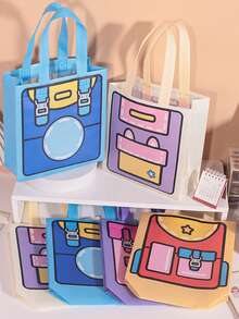 12/6/1pc Cartoon Backpack Print Tote Gift Bag, Fun Hand-Drawn Cartoon Printed Pattern, Pink Purple Blue Yellow Bright Color Palette, Fabric Tote Handle, Can Hold Books Water Bottles Lunch, School Tutoring Storage, Lunch Box Bag, Daily Outing Tote Storage Function, After-School Tutoring, Commuting, Outdoor Short Trips, Lunch Storage Scenarios Applicable - Multiple Styles - View 7
