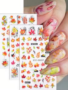 SWEET TREND 6 Peças Adesivos de Unhas de Outono 3D Autoadesivos, Decalques de Unhas com Folha de Bordo em Aquarela, Abóbora, Girassol, Xícara de Café, Linha Geométrica, Folha de Outono, Deslizadores de Colheita para Ação de Graças, Cottagecore, Uso Diário, DIY, Salão, Acessórios e Ferramentas de Manicure Doméstica - Multicolorido - Visão 2