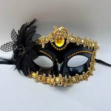 1pc Masquerade Mask, Half Face Halloween Couple Venetian Costume Set, Dual Color Princess Face Mask For Men And Women - Multicolor - View 8