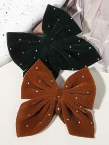 10pcs Vintage Velvet Rhinestone Large Bow Hair Clips, Atmospheric Girls Hair Accessories For Birthday, Date - Mixed color - View 3