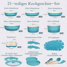 GiPP 21-Piece Upgraded Pan And Pot Set With Detachable Handle, Enlarged Pot Sizes, Ceramic Cookware Set, Stackable, For Induction And All Hobs, Blue Gradient - View 2