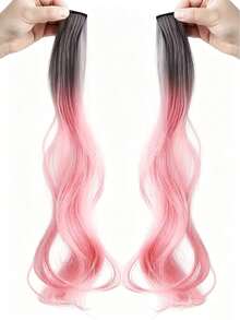 Synthetic 2 Pieces/Set 50cm Colored Curly Hair Extensions, Water Wave Pink/Blue/Purple, Halloween/Christmas Wig - Multicolor - View 16