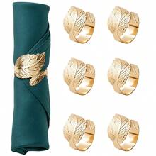 36/48pcs Leaf-Shaped Gold Napkin Rings, Shiny Metal Napkin Rings Table Decor, Fashionable Autumn Napkin Rings Bulk, Suitable For Christmas, Easter, Wedding, Party, Elegant Table Setting - Gold 1 - View 4
