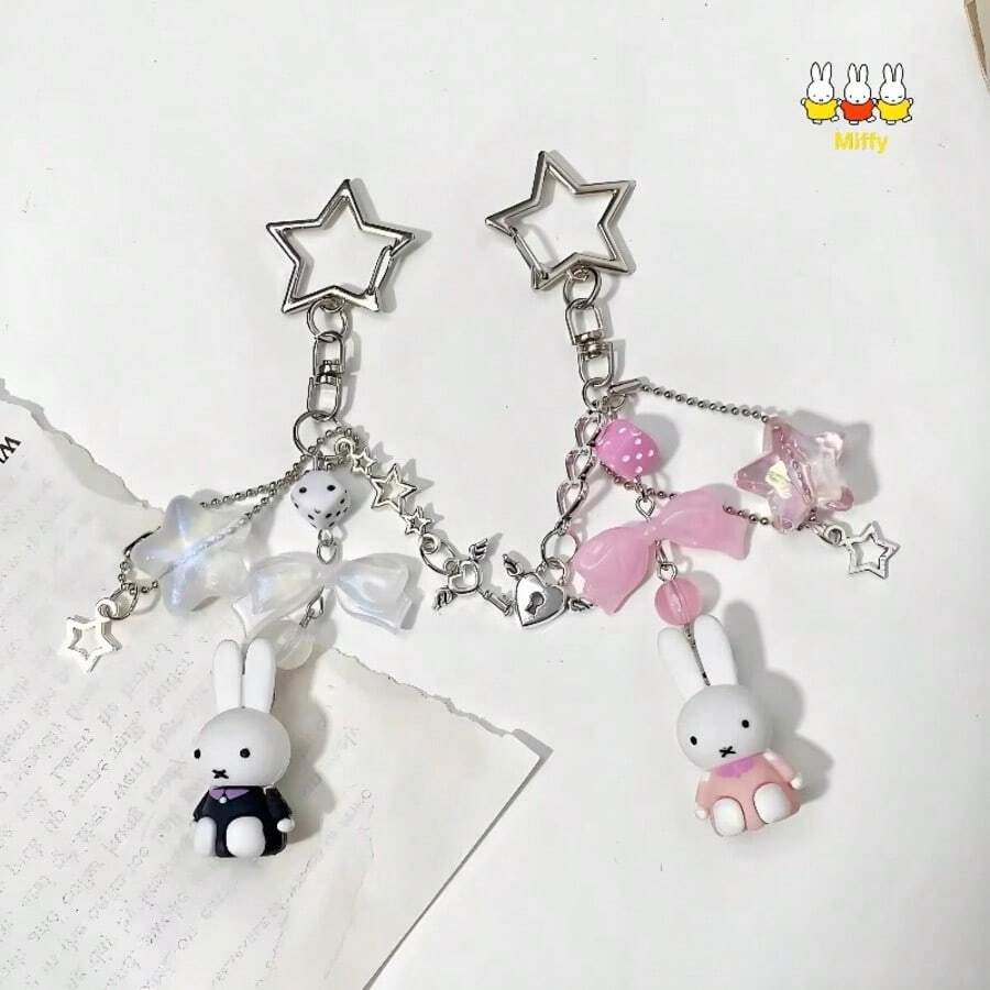 MIFFY 1pc Keychain, Mini Rabbit Pendant, Backpack Charm, Phone Case Decoration, Cute Bag Accessory, Gift For Girls - Multicolor - View 1