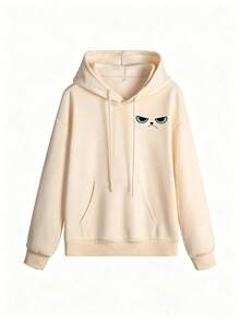 Sweatshirt Berkerudung dengan Telinga Kucing 3D, Gambar Kucing Marah di Bagian Belakang, Atasan Streetwear Serbaguna Gaya Gadis Imut, Koleksi Musim Gugur - Aprikot - View 4