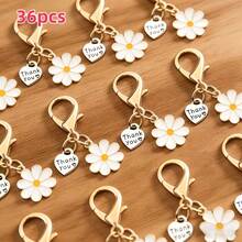 24pcs/36pcs Daisy Flower Keychains With Thank You Pendants & Lobster Clasps, Cute Vintage Bohemian Bag Charms For Women Girls, Elegant Rhinestone Car Key Rings, High-Quality Metal Alloy Purse Hangers, Party Favors, Gift Box Decorations - Daisy Keychain - View 3