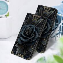 GLANDOTU Vintage Gothic Black & Gold Rose Pattern PU Leather Phone Wallet Case, With Card Slots, Lanyard And Flip Cover Stand, Compatible With Multiple Phone Brands And Models - Multicolor - View 5