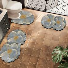 1/3pcs Bathroom Non-Slip Absorbent Floor Mat Set, Silver Grey Floral Pattern Cute Door Mat, Diatomaceous Earth Mat, Vintage Pattern Bathroom, U-Shaped Toilet Mat, Sink Absorbent Foot Mat, 3.6mm Thickness - Silver-gray Flowers - View 4