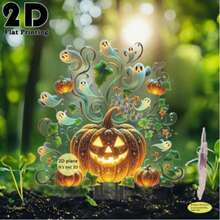 2D Flat Waterproof Weather-Resistant Acrylic Outdoor Ground Stake, Ghost Pumpkin Combination Print Durable Material, Halloween Party Lawn Decoration, Create Eerie Atmosphere Yard Display - Plant Pumpkin - View 9
