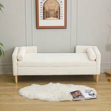 Velvet Storage Bench With Arms - Ideal For Living Room, Entryway And Bedroom - Ivory - 象牙 - 查看 10