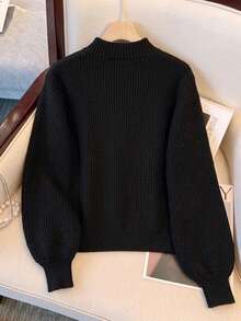 Women's Elegant Black Knit Cardigan With Chinese Knot Buttons, Long Sleeve Regular Length Top, Suitable For Autumn/Winter - Black - View 3