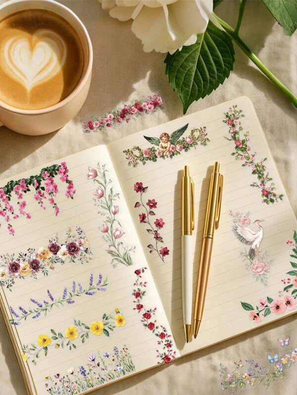 50 piezas de pegatinas decorativas florales para computadora, libro, funda de teléfono, diario, patineta, guitarra, taza, manual, álbum de recortes, cuaderno