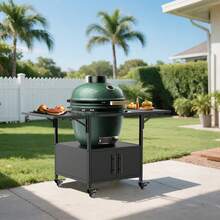 [Free Shipping] Outdoor Grill Table For Big Green Egg Style BBQ, Metal Grill Cart With 2 Folding Panels, Compatible With Up To Large Green Egg, Kamado Joe Jr-XY727745 - Multicolor - View 2