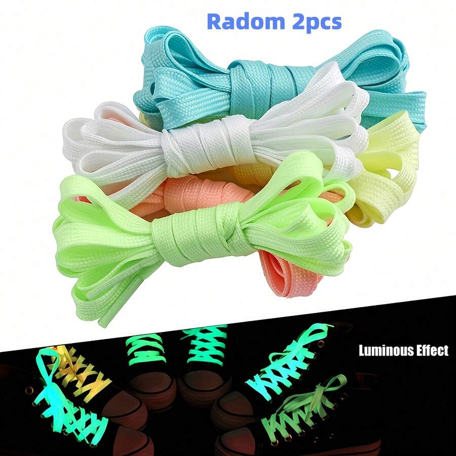 2Pcs Luminous Shoelaces Random Colors, Reflective Glow In Dark Shoe Laces For Men Women Sneakers, Versatile Casual Shoe Strings For Daily Dating Party Festival Outfits