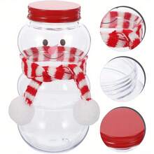 Set Of 5 Christmas Snowman Shaped Gift Packaging Bottles With Lids, Cute Snowman Design Reusable Transparent Containers, Optional Mini Scarf Matching, Suitable For Christmas Party Gift Wrapping - Snowman Christmas Bottle - View 6