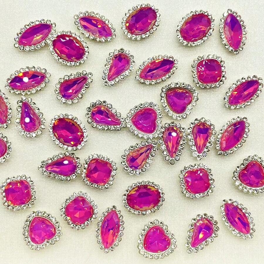 1 Pack 20pcs Rose Red Lace Rhinestone Hand-Sewn DIY Clothing Accessories, Shoes, Hats, Bags, Hair Accessories - Rose Red - View 1