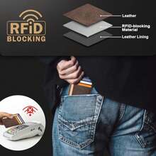 Cartera fina Travelambo con bolsillo frontal minimalista de cuero con bloqueo RFID, tamaño mediano - Cafetería CH - Ver 7