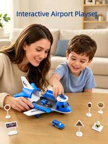 Airplane Toy With Small Car, 7-In-1 Aerial Fire Brigade With Scene Training Map And Fire Safety Warning Signs, Role Play, Perfect Holiday And Birthday Gift For Boys And Girls Aged 3+, Small Figure Airplane Toy - Multicolor - View 4