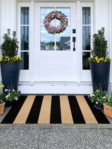 1pc Front Porch Door Mat/Rugs , Black And Brown Striped Outdoor Rug, Washed Indoor Outdoor Door Mat, Farmhouse Style Small Area Rug, Suitable For Front Porch/Entry/Home Entrance, Halloween Decor, Christmas Decrotions, Fall Decor, Fall Home Decor - A - View 12